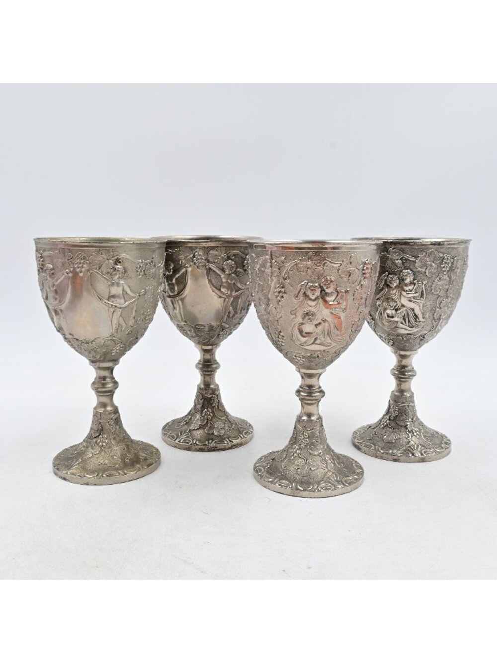 Corbell & Co. Silver Plated Wine Goblets Cherub & Grape Set Of 4 Vintage